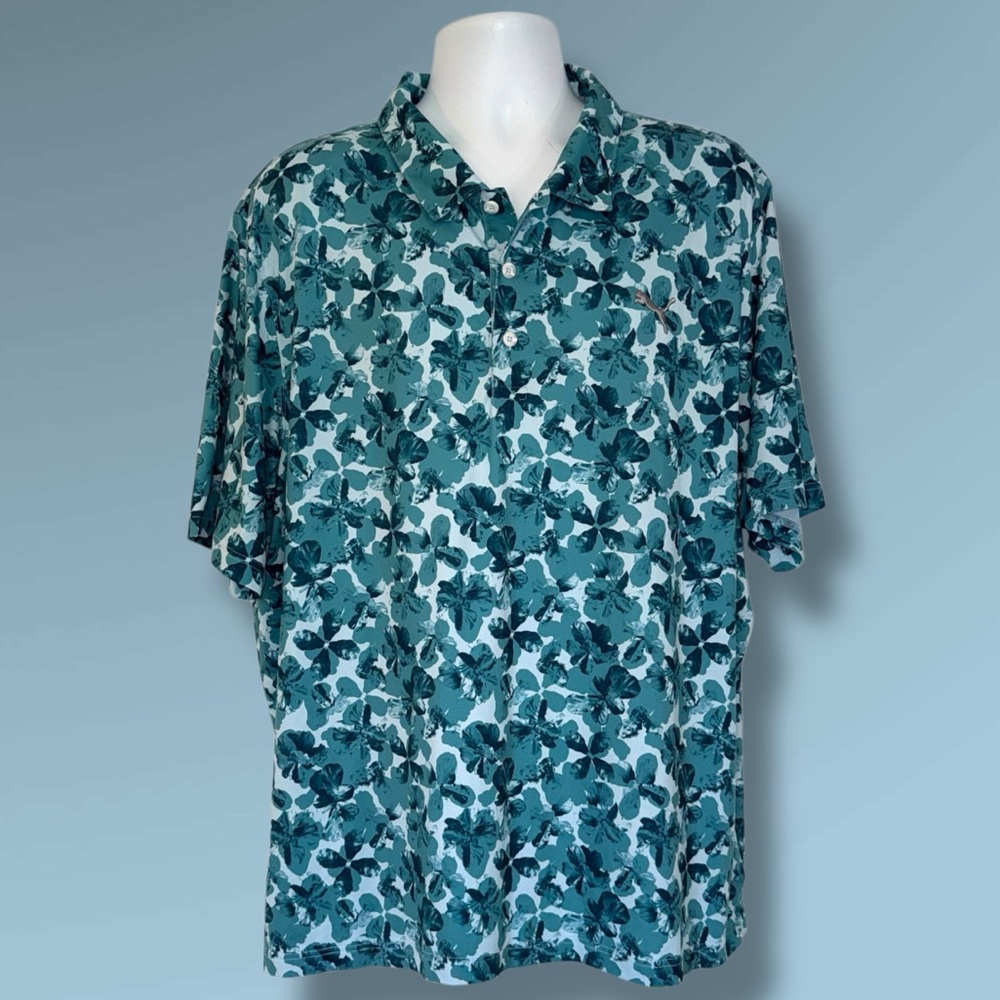 PUMA Enjoy Golf Floral Polo Shirt XXL Green Blue Performance